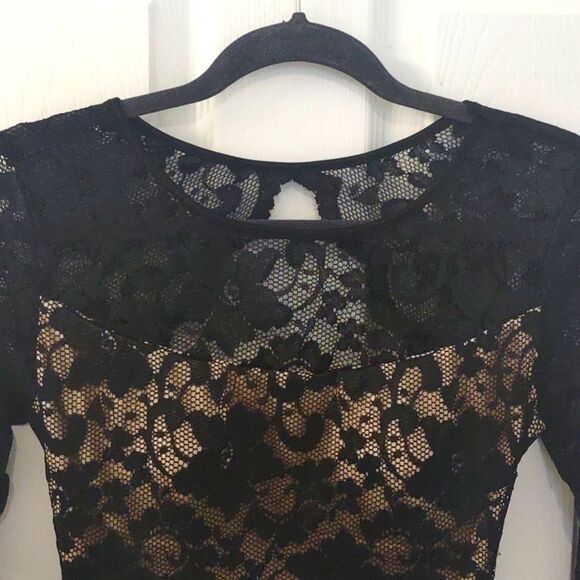 Open Back Long Sleeve Black Lace Dress Size S - Picture 7 of 9